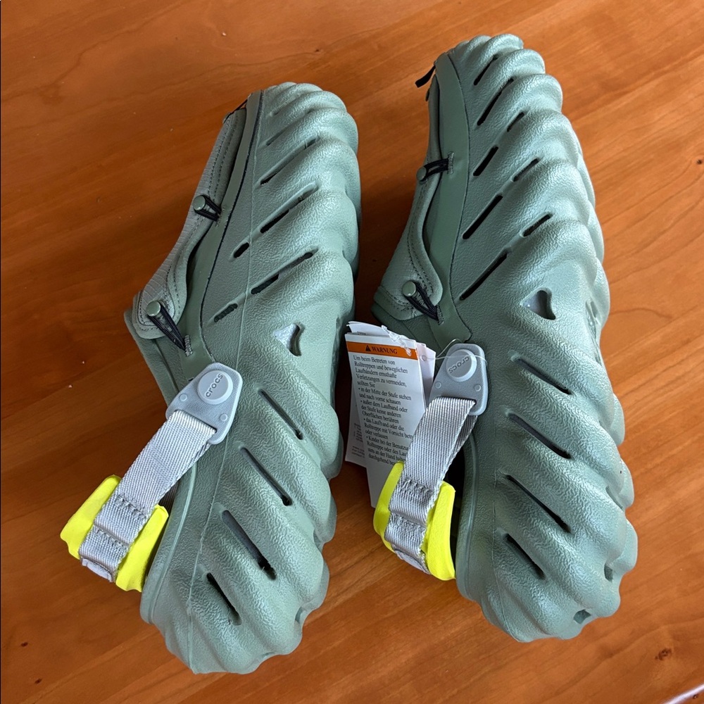 CROCS Echo Ripstop Moss Green Clog with Neon Yellow Heel Strap M8 W10 - Picture 7 of 10